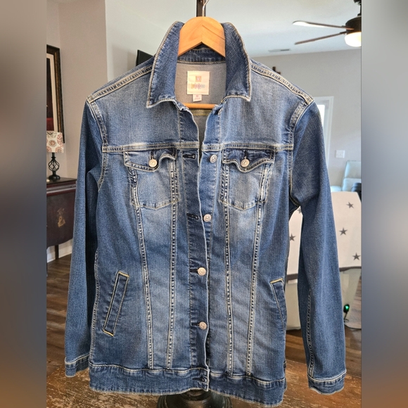 LULAROE Blue Jean Jacket with Yellow Floral Design - Picture 2 of 10